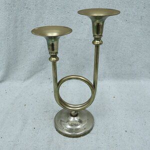 MCM Horn Trumpet Style Two Candle Holder Double Candlestick 11in Cottage Vintage